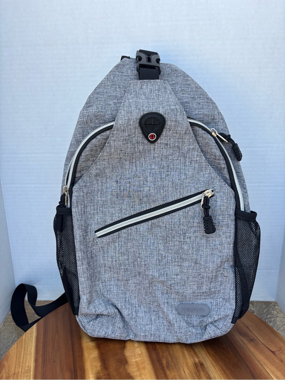 MOSISO Grey Double side sling bag- Headphone Port, Water Bottle Pockets